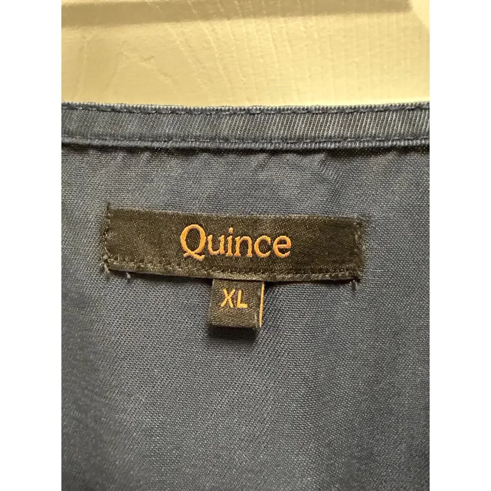 Quince Midnight Blue VNeck Button Down Cap Sleeve Minimalist Mini Dress Size XL